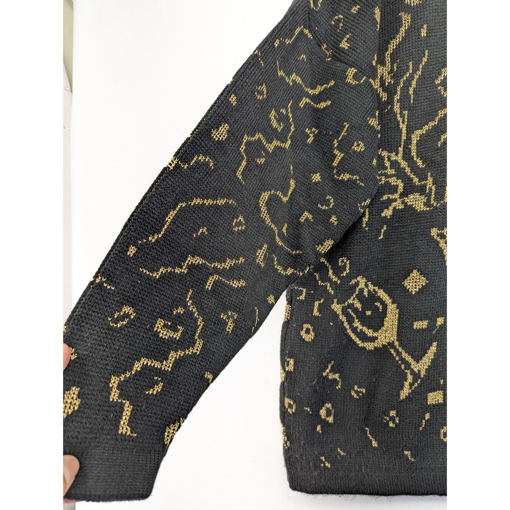 Justin Allen Vintage Black Gold Champagne Harlequin Metallic Knit Sweater USA - Picture 10 of 12